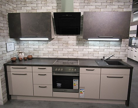 Moderne Küchenzeile in Hochglanz sandbeige - Luna Nova