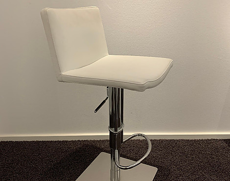Schlichter und dezenter Barhocker mit eckigem Chromfuß - Höhenverstellbar - in Kunstleder Weiß- Preise reduziert!/H - NABER Sitzmöbel Rex
