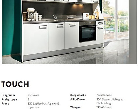 OFFICE - KÜCHE - Lacklaminat, Alpinweiß supermatt - Beton Schiefergrau Nachbildung