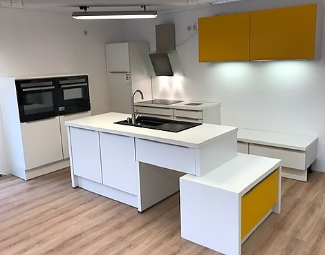Twin Küche schichtstoff weiss mit Spülinsel V+B Spüle und Grundig Geräten - 2184 Twin Polarweiss