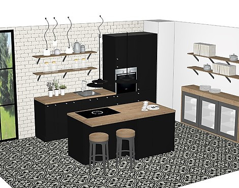 (Ausstellungsküche ohne Geräte, Spüle und Armatur, Nolte Küchen) - W10 Windsor Lack, Schwarz softmatt