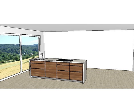 moderne Inselküche mit Hochschrank-Element und Top-Miele-Geräten! - SIGnatura - Alno - Impuls Eigenmodell Nußbaum Echtholz furniert mit magnolie matt