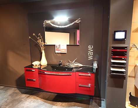 Design Badmodul Hochglanz Rot mit Spiegel und Armatur - Wave