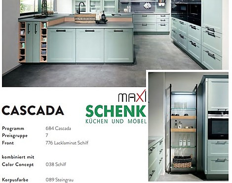 Landhausküche - Lacklaminat, Schilf, Eiche Sommerset Nachbildung