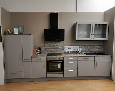 moderne Küchenzeile in mattem steingrau - Touch, Lacklaminat steingrau