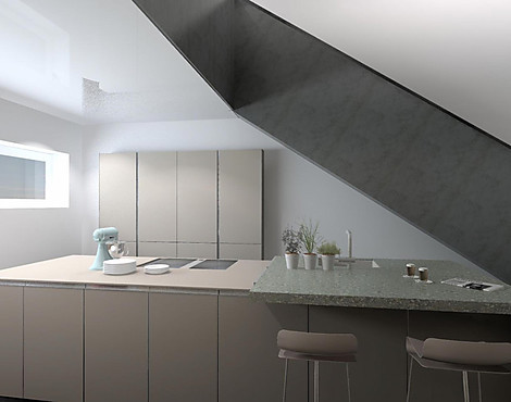 Next 125 Glas Küche mit Glas-Arbeitsplatte und Granit-Theke - NX902 Glas platin metallic