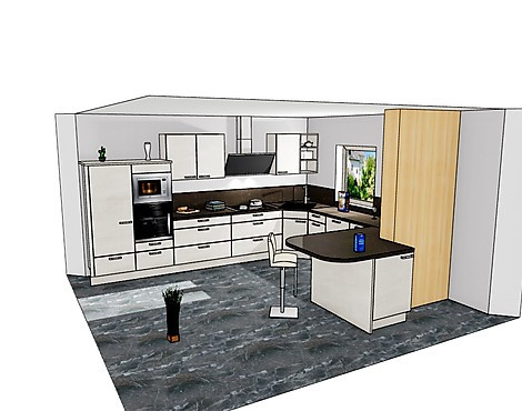 moderne U-Form Küche - Celine Concrete weiß
