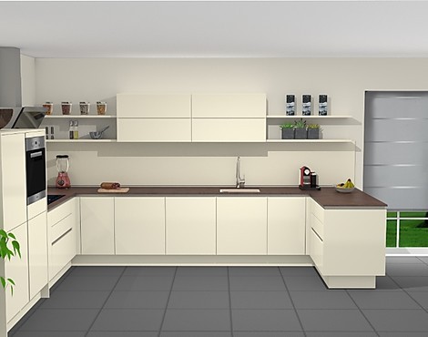 Designküche grifflos inkl. hochwertiger Ausstattung - Laser Soft magnolie