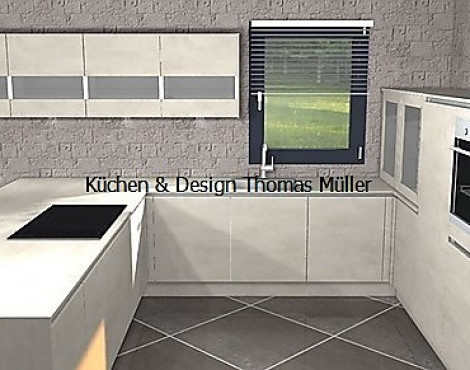 U-Küche mit Hochbackofen, Markengeräten uvm. - Riva Beton Grifflos