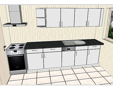 moderne Küche, 2 Zeilen, mit Hochglanzfronten - Gloriette Moonlight Grey UV-Lack Hochglanz
