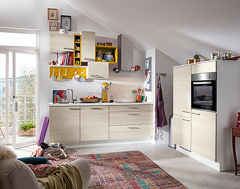 Einzeilige Küche mit Beko Geräten - Structura Eiche Halifax