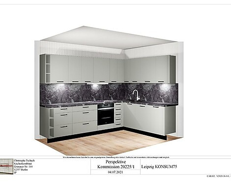 KONSUM75 - L-Küche ca. 3X2m inkl. Top-Geräte, Granit-Spüle, Beleuchtung und Zubehör - LEIPZIG