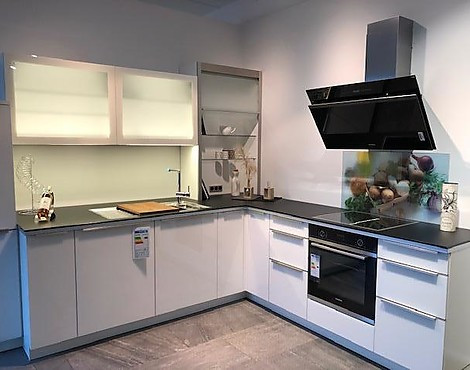 Matte Glas Arbeitsplatte mit MP - L-Küche mit ESG-Glas Fronten