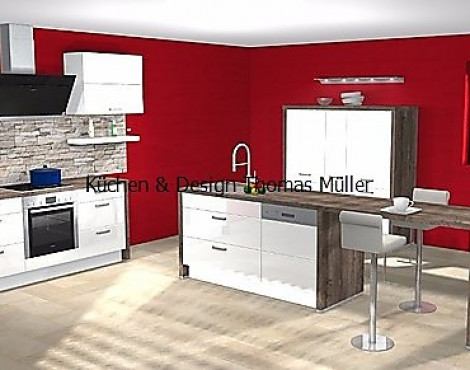 Nobilia Lux Küche in Alpin Weiß Hochglanz und Stammeiche mit Bosch Geräten, Modern und Top ausgestattet Küchen Nr.: 841712 - Nobilia Lux Küche