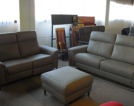Couchgarnitur in Dickleder Taupe - Global Arona