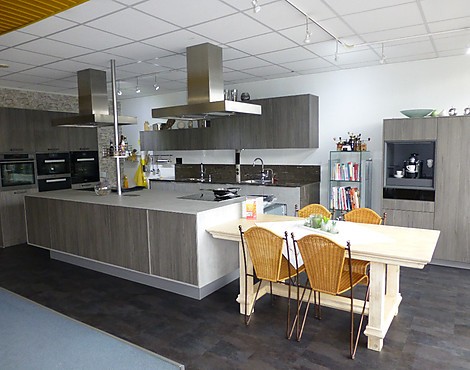 moderne Küche in Beton- Holzoptik mit großer Insel - Fleetwood Graphit Repro