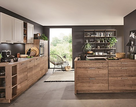 Moderne Einbauküche mit Insel inkl. Geräte und Induktionskochfeld mit Muldenlüfter - Structura XL- HÖHE