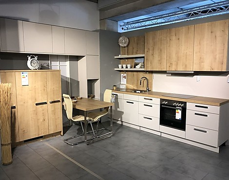 Moderne Küchenzeile im 2er Set im Materialmix inkl. Esstisch - Soft-Lack