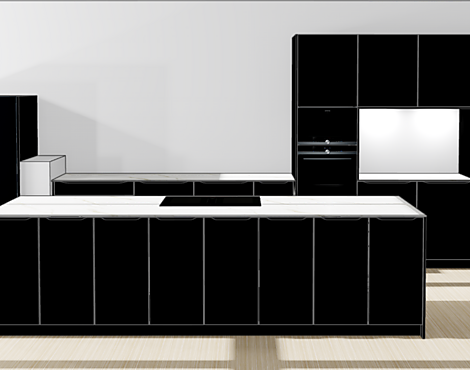 Komplett neue Küche Schwarz Matt mit Griffleisten - 279 Schwarz seidenmatt Programm Jette