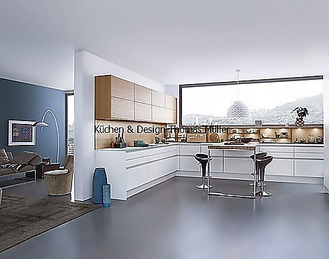 Grifflose L- Küche mit Echtholz und Lack - Qualitäts -Traumküche zum Traumpreis - CONCRETE-C