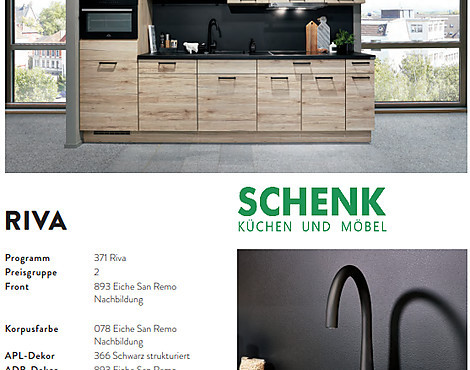 Einbauküche - Lacklaminat, Aqua supermatt - Eiche Sierra Nachbildung