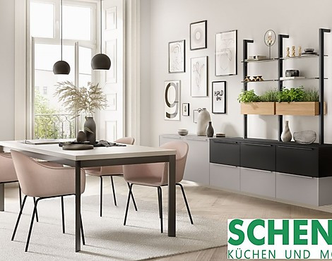 Esszimmer - Lacklaminat, Steingrau und Schwarz supermatt