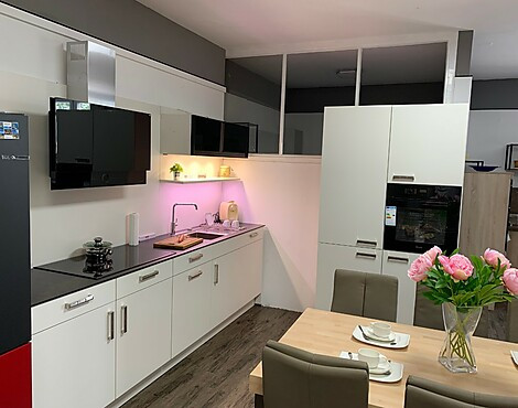 Schöne klassische hochwertige Küchen Block - Touch 336 Lacklaminat, Magnolie supermatt