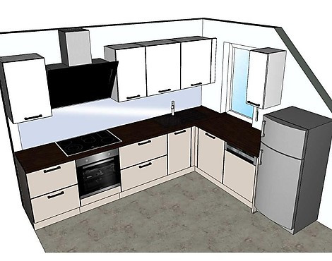 moderne Küche in L-Form mit Hochglanzfronten - Susann 299 sandbeige Hochglanz, 296 Weiß Hochglanz