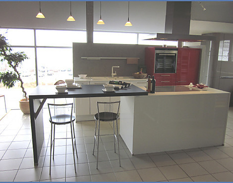 Front Lack Rosso HGL und Weiß HGL Arbeitsplatte Schichtstoff weiss - Designo