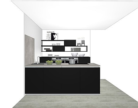 (Ausstellungsküche ohne Geräte, Spüle und Armatur; Nolte Küchen) - F17 Feel, Lacklaminat, Schwarz Softmatt