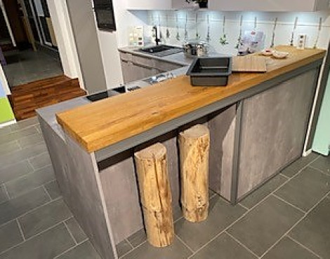 Moderne Elementa Küche in Betonoptik - AV 1070 Spachtelbeton perlgrau