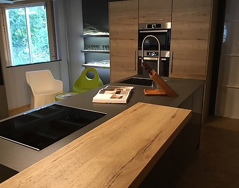 Moderne Holzküche - Rio Anthrazit glänzend Tessina Oak Natural