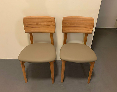 2x Stuhl für Esszimmer / Stuhlset Kernbuche Kunstleder Sky Sahara - Mia
