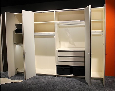 großer Kleiderschrank Eichefurnier Weiß inkl. Beleuchtung - Falttürenschrank Colorado