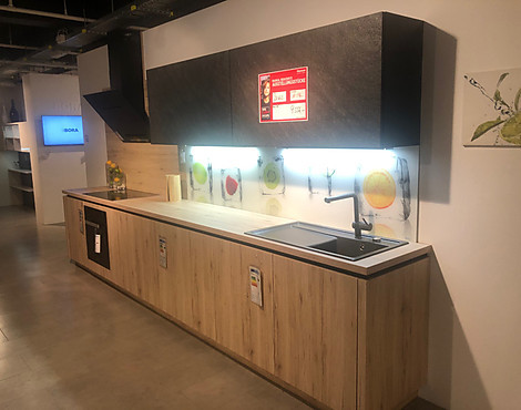 Günstige einzeilge Küche in Holzoptik - AV1095