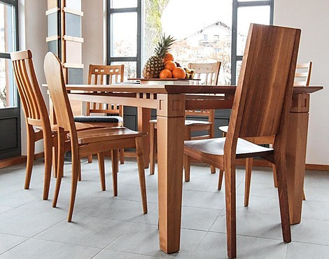 Esstisch in Birnbaum massiv, verlängerbar - Tisch Birne Massivholz 196 x 99 mit 2 Ansteckplatten