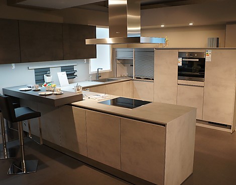 Moderne Küche in U-Form inkl. MIELE Elektrogeräte - betongrau - Riva 371/Structura