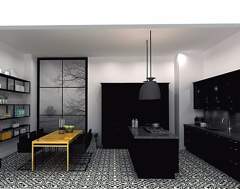 Landhaus Küche Inselküche Lack Schwarz - Nolte Ausstellungsküchen bis zu 70 % preiswerter