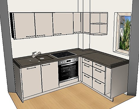 moderne kleine L-Küche, komplett mit Geräten - Cindy 241 Sandbeige seidenmatt