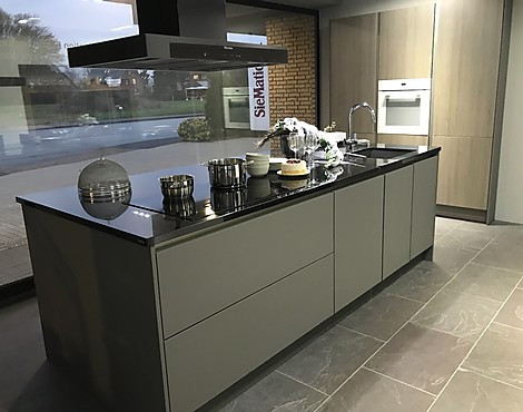 S2 Steingrau mattlack mit Holz-Decor Grifflos - S2 Steingrau mattlack mit Holz-Decor Grifflos