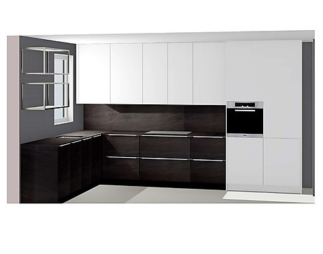 Hochwertige Häcker Küche in L-Form - Basalt Black Keramik Front