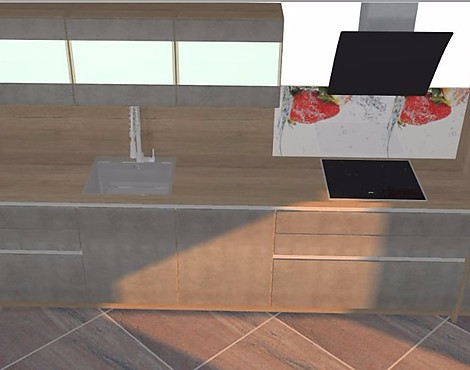 Hochwertige grifflose Küche in Beton und Holzoptik inkl. Markengeräten - Delta