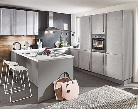 SUPER TOLL - SUPERPREIS Hochmoderne Küche in U-Form Schiefer steingrau - StoneArt