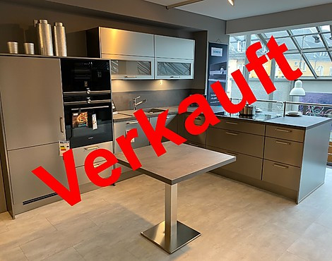 - moderne L-Küche in Stahl - Inox - Stahl Lacklaminat gebürstet / schiefergrau