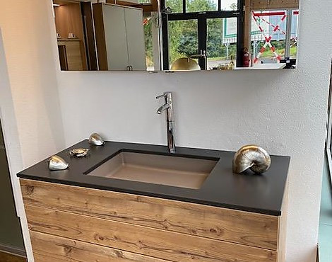 Exclusiv Bad mit Spiegelschrank 120 cm - Altholz - grau