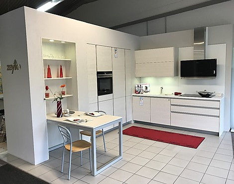 Küche, pinienfarbig jasmin, KF Repro, Grifflos, mit Tisch - Küche, Grifflos, KF pinienfarbig jasmin,