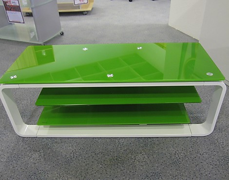 TV-Rack - Grünglas, Hochglanz weiß
