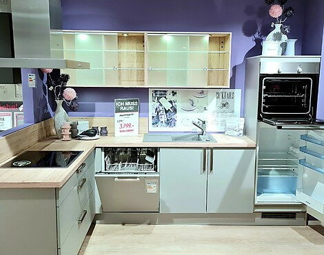 urbane Winkelküche - Laser Soft , Lacklaminat Perlgrau ultramatt