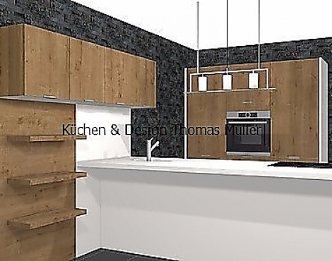 Leicht Orlando In Weiß/Holz Optik. Küche mit Insel und zwei Zeilen Lösung mit Marken Geräten und großem Ausstatungspaket Küchen Nr.: 841717 - Leicht Orlando Weiß/Holz