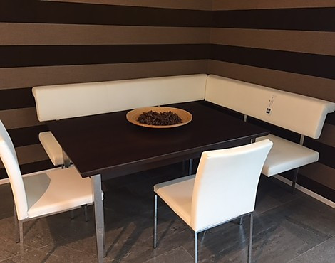 Eßgruppe 4 - teilig, weißes Kunstleder und Wenge - Eckbank + Tisch , 2 Stühle